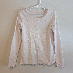 *10/$25* Girl's White/Pink Long Sleeve Ribbed Stars Tee - Size 7